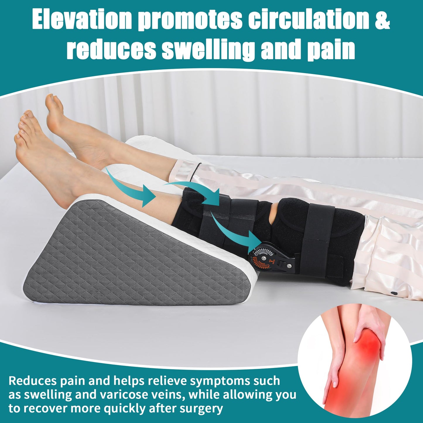 Hombys Health Leg Elevation Pillow – 8.7'' Foam Leg Support Pillow for After Surgery, Knee Replacement Recovery & Hip Pain Relief