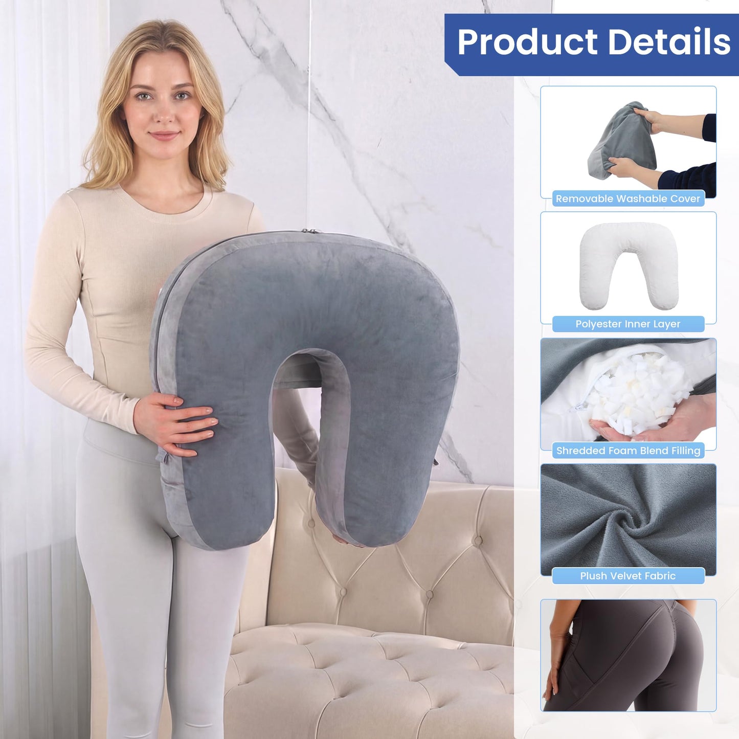 Hombys Health BBL Pillow After Surgery – Adjustable Recovery Cushion with Lumbar Support for Sitting, Sleeping & Driving, Washable Cover