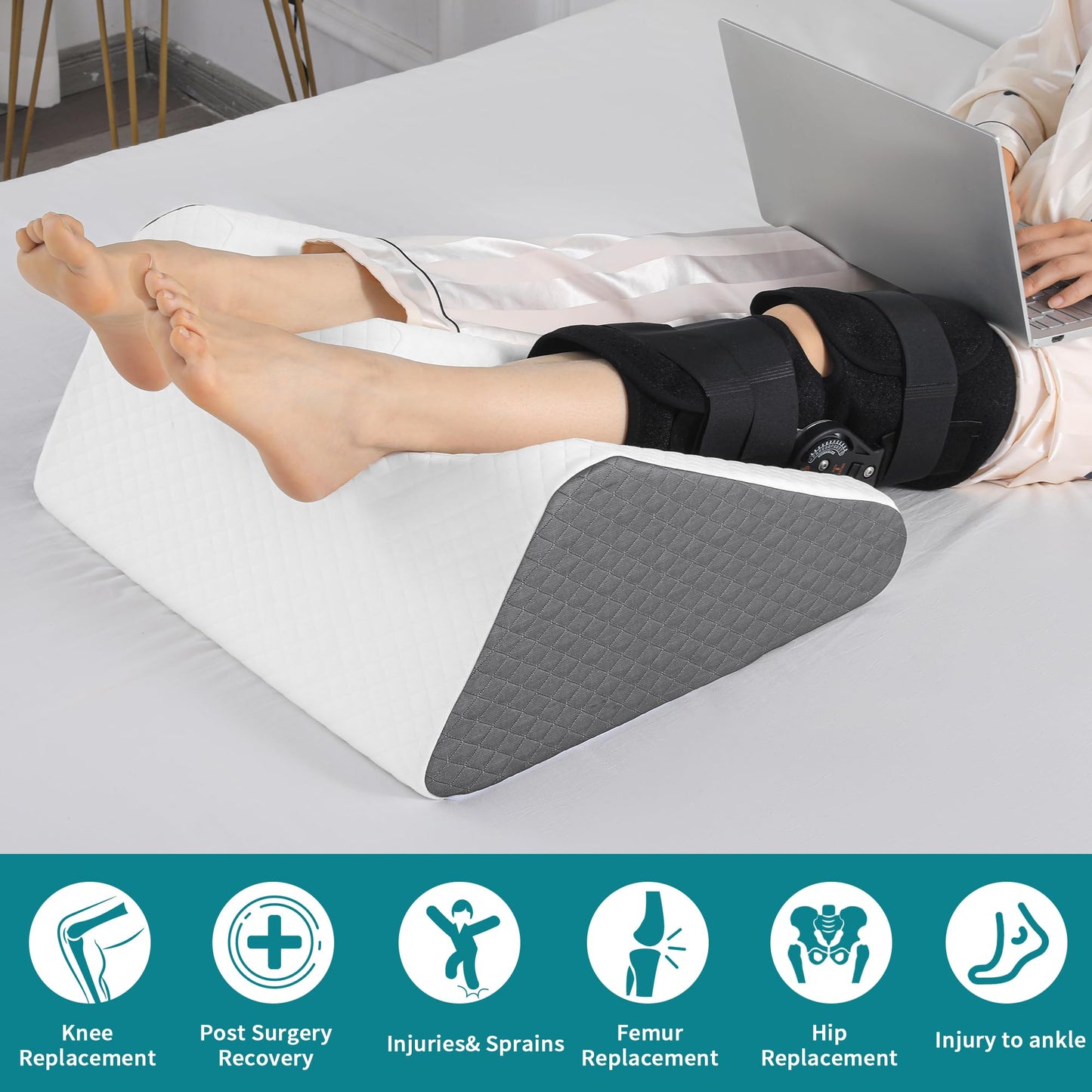 Hombys Health Leg Elevation Pillow – 8.7'' Foam Leg Support Pillow for After Surgery, Knee Replacement Recovery & Hip Pain Relief