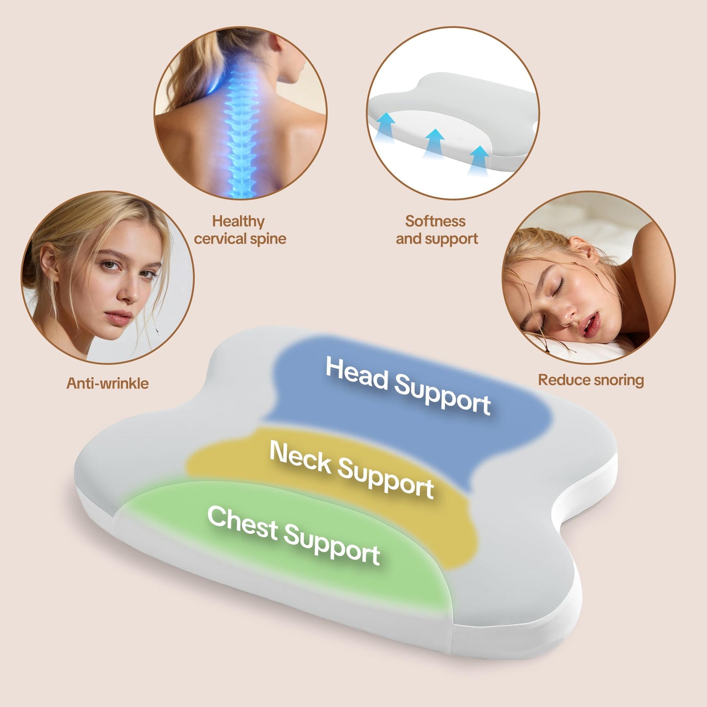 Pillow for Stomach Sleepers - Memory Foam Belly Sleeper Pillow for Neck Pain Relief, Ergonomic Thin Pillow with Washable Cover
