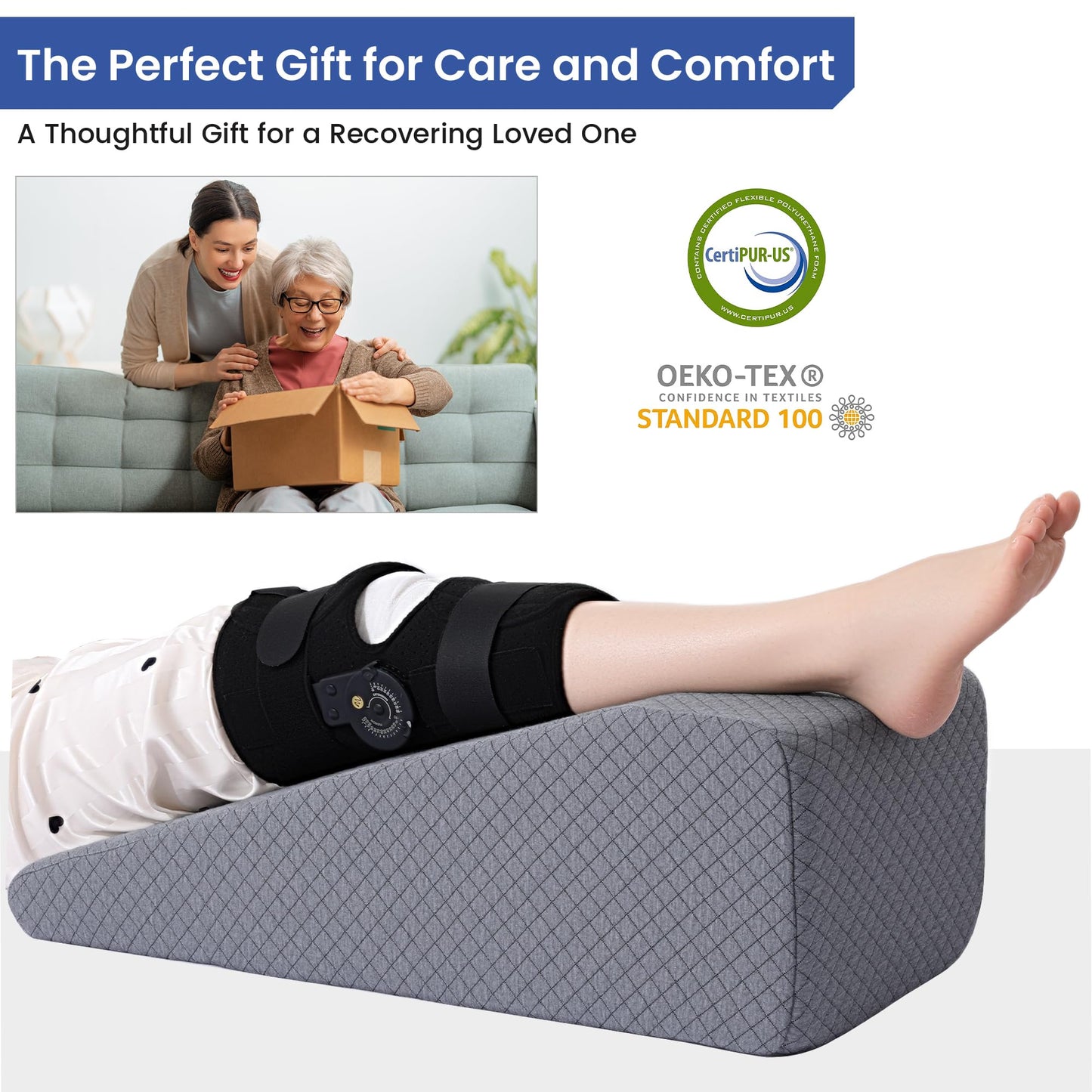 Hombys Health Leg Elevation Pillow – Wedge Pillow for After Surgery Recovery, Knee Replacement & Knee, Hip, Ankle Support
