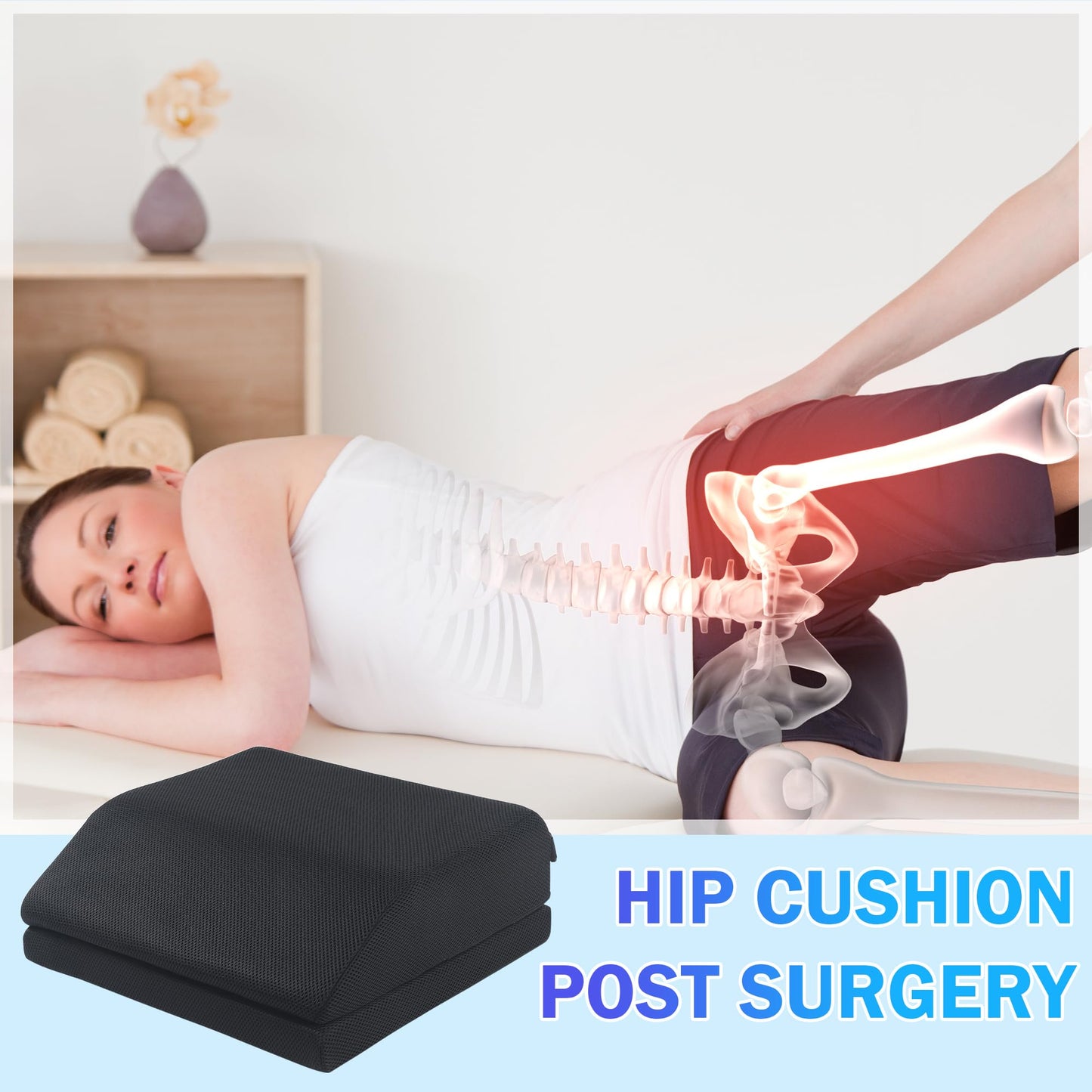 Hombys Health Hip Replacement Recovery Cushion – Adjustable Memory Foam Post Surgery Support with Strap & Anti-Slip Bottom for Comfortable Long Sitting