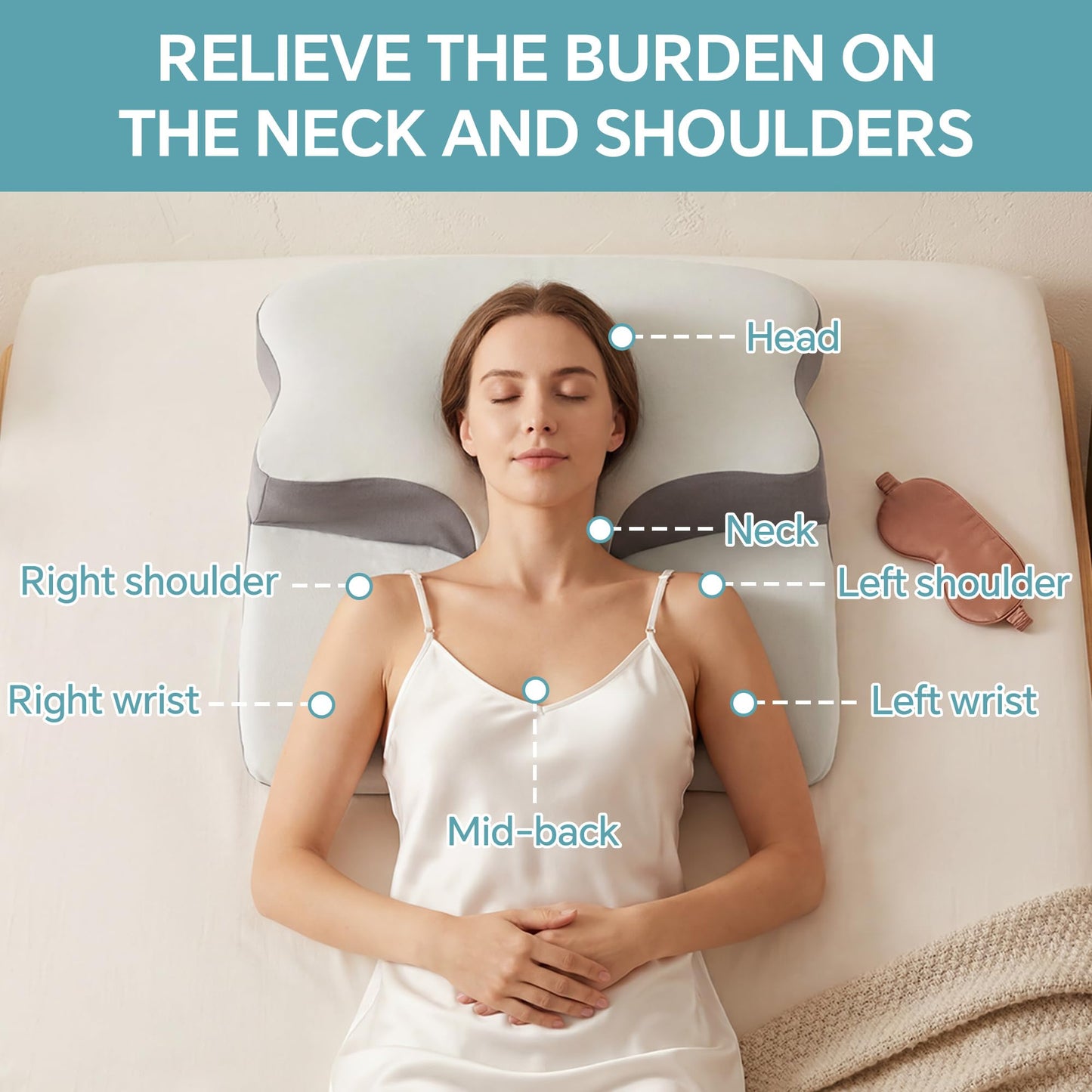 Neck Pillow for Neck Pain Relief - Cervical Memory Foam Pillow with Cooling Cover, Ergonomic Support for Back Sleepers