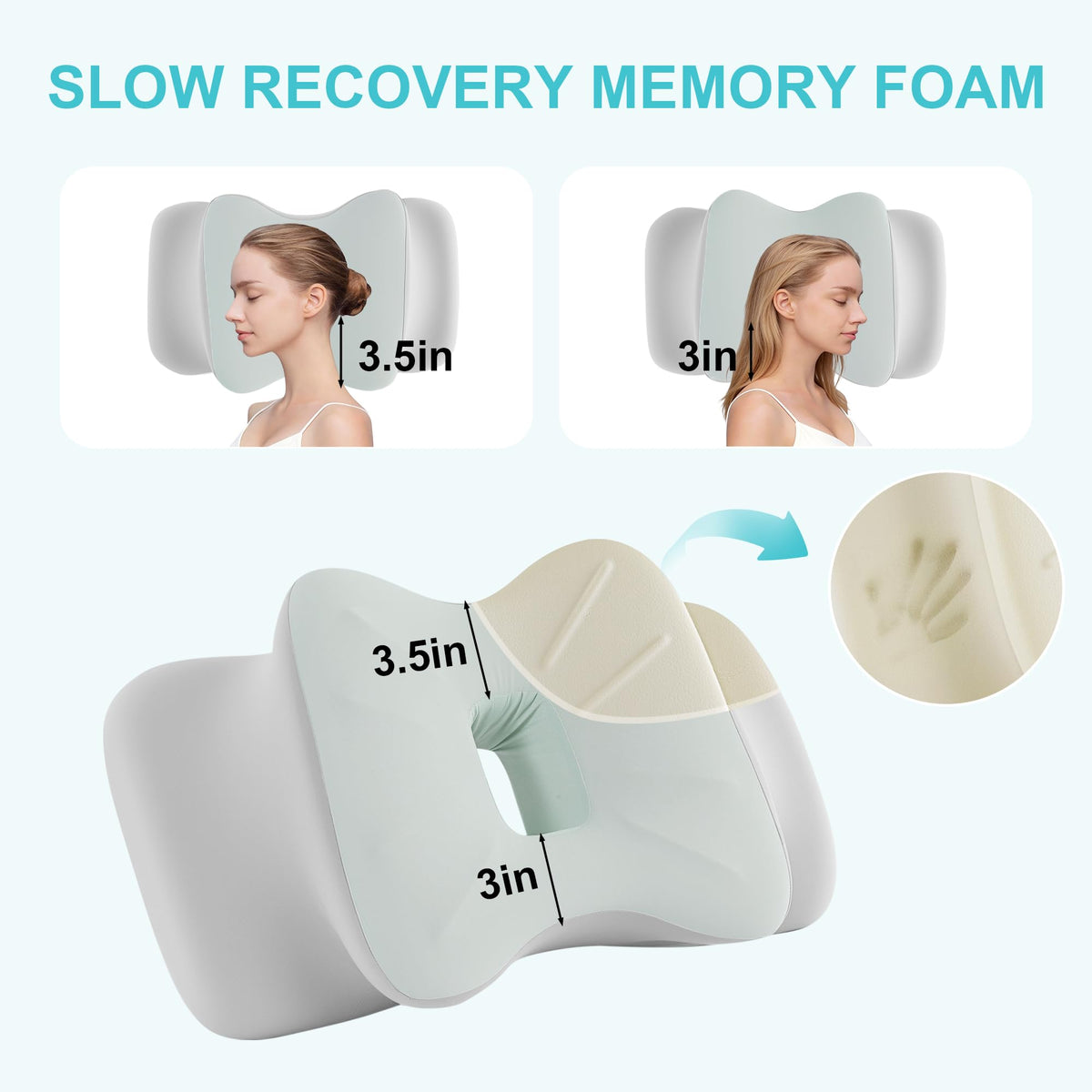 Hombys Health Ergonomic Ear Piercing Pillow for Side Sleeping – Memory Foam Ear Piercing Pillow, Large Ear Hole for Ear Pain & CNH Relief, Washable Cover