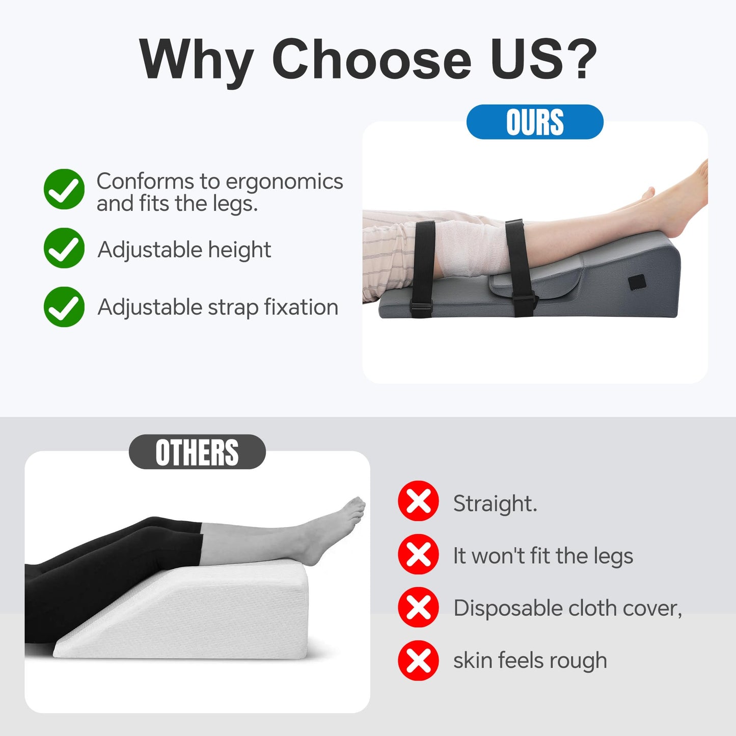 Hombys Health Adjustable Leg Elevation Pillow – Knee Surgery Recovery Support with Knee Extension Tool, Machine Washable Cover & ACL Recovery Aid