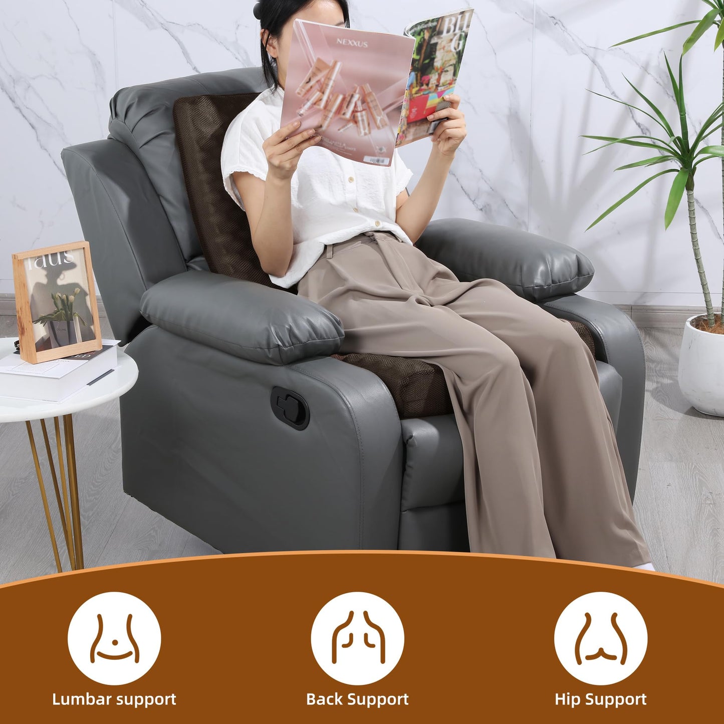 Hombys Health Recliner Cushion for Long Sitting – Extra Large Non‑Slip Seat Cushion with Back Support