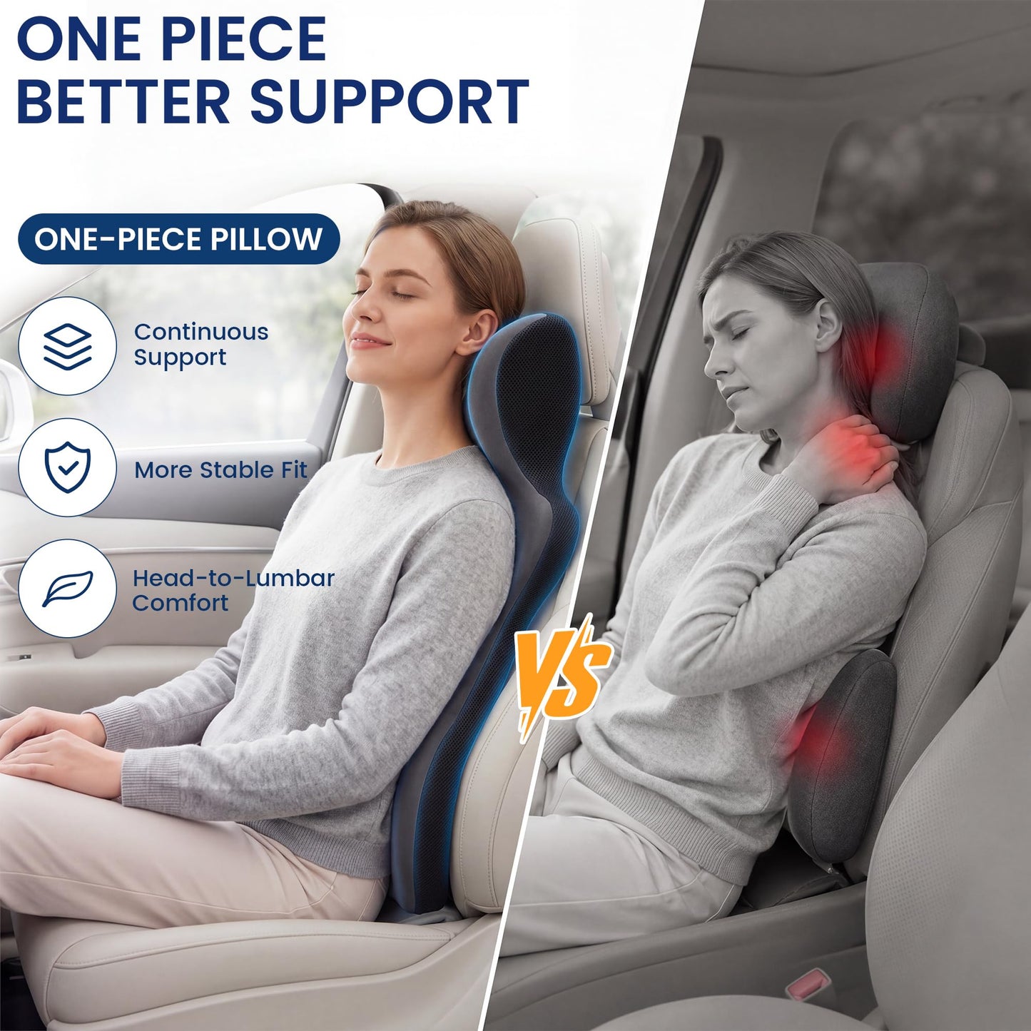 Car Headrest & Lumbar Support Pillow – One-Piece Neck & Back Cushion with Adjustable Straps