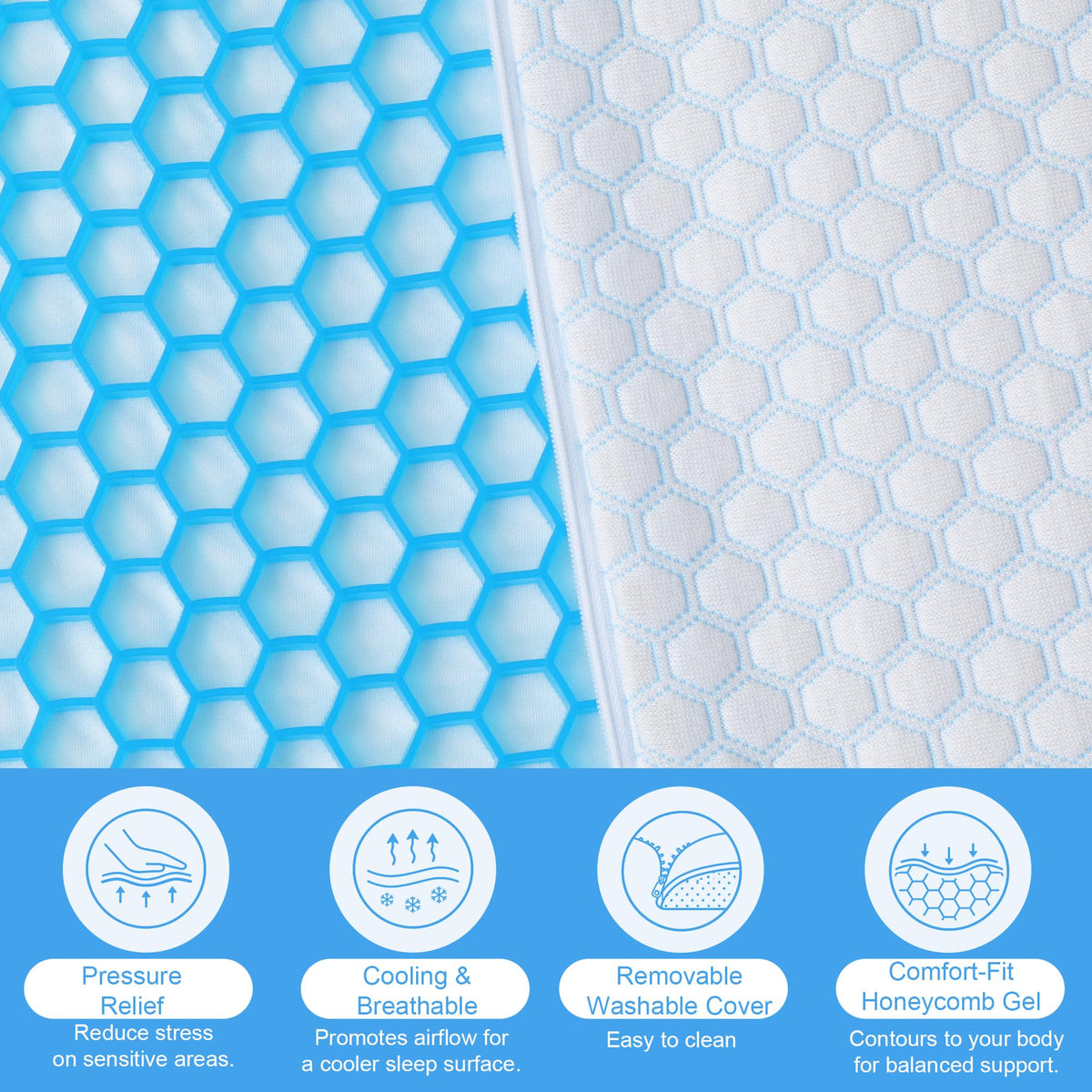 Hombys Health Bed Sore Prevention Pad – Gel Grid Pressure Relief Mattress Topper with Breathable Cover for Hospital Bed, 71.7 × 36 in
