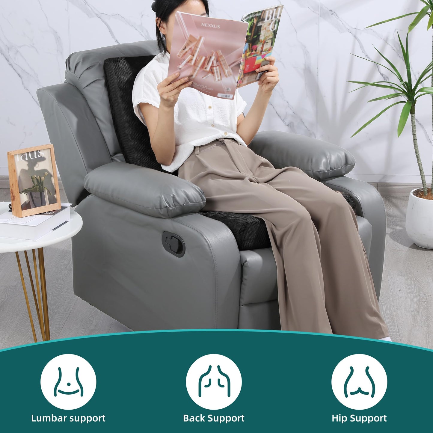 Hombys Health Recliner Cushion for Long Sitting – Extra Large Non‑Slip Seat Cushion with Back Support