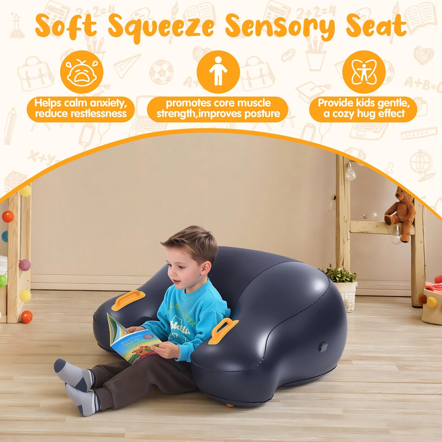 Inflatable Sensory Chair for Kids - Calming Compression Seat for Sensory Support, Durable Squeeze Chair for Special Needs Children