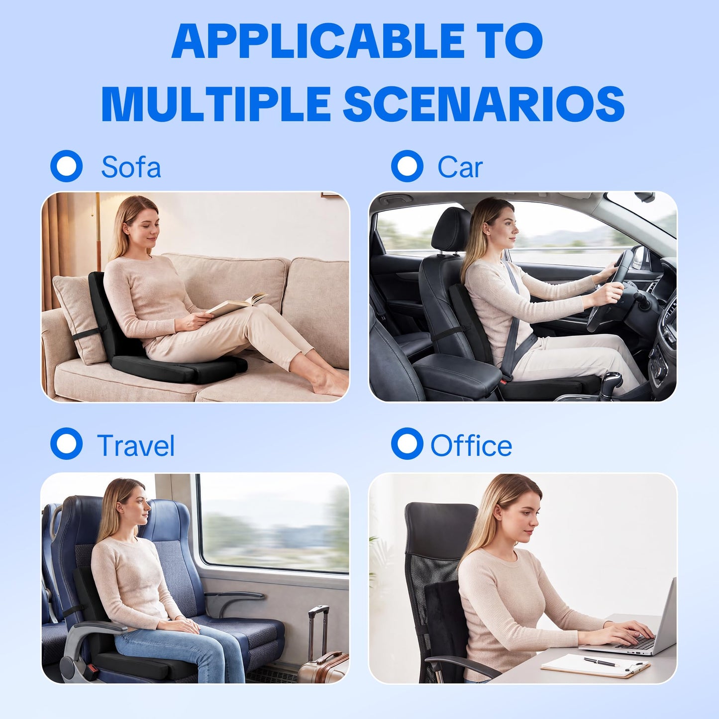 Gaming Chair Cushion Set – Memory Foam Seat Cushion & Lumbar Support Pillow with Anti-Slip Bottom for Gaming Chair, Office Chair, Car & Couch
