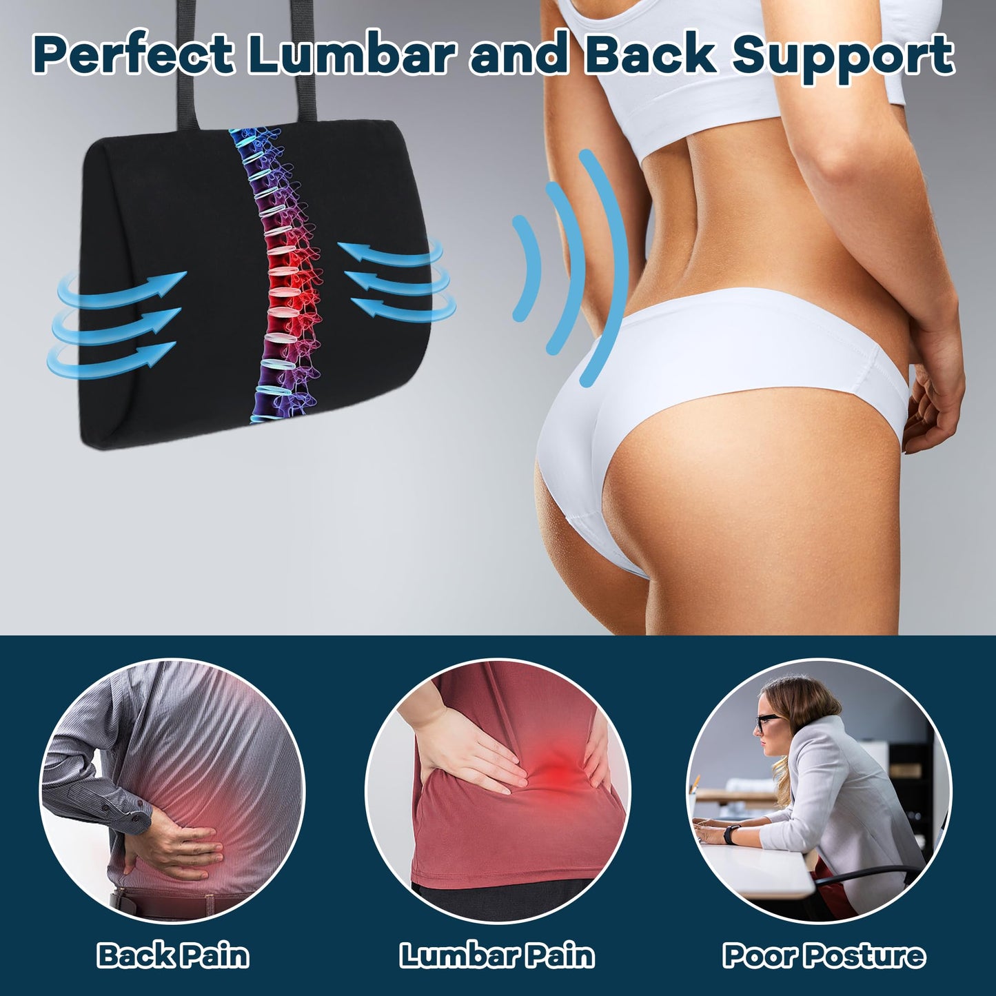 Lumbar Support Pillow for Car Seat – Ergonomic Back Cushion with Adjustable Straps