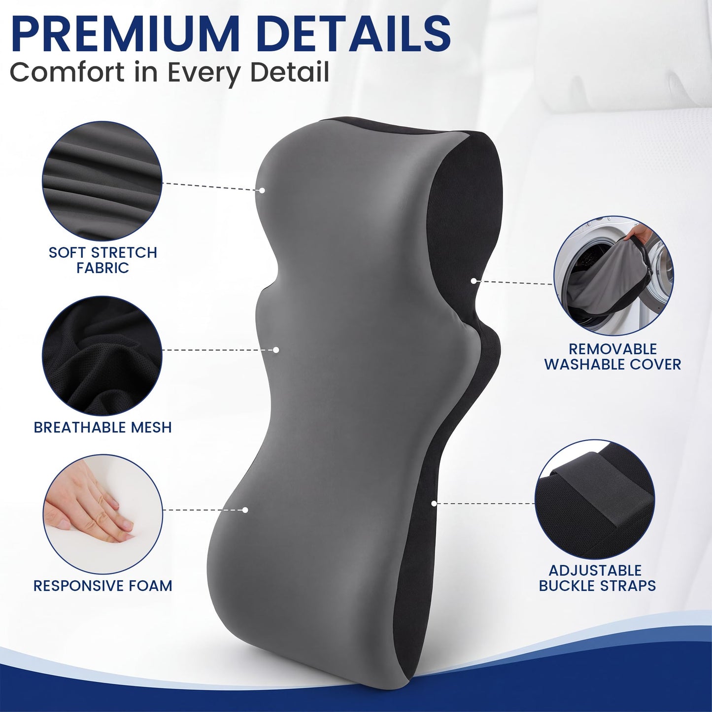 Car Headrest & Lumbar Support Pillow – One-Piece Neck & Back Cushion with Adjustable Straps