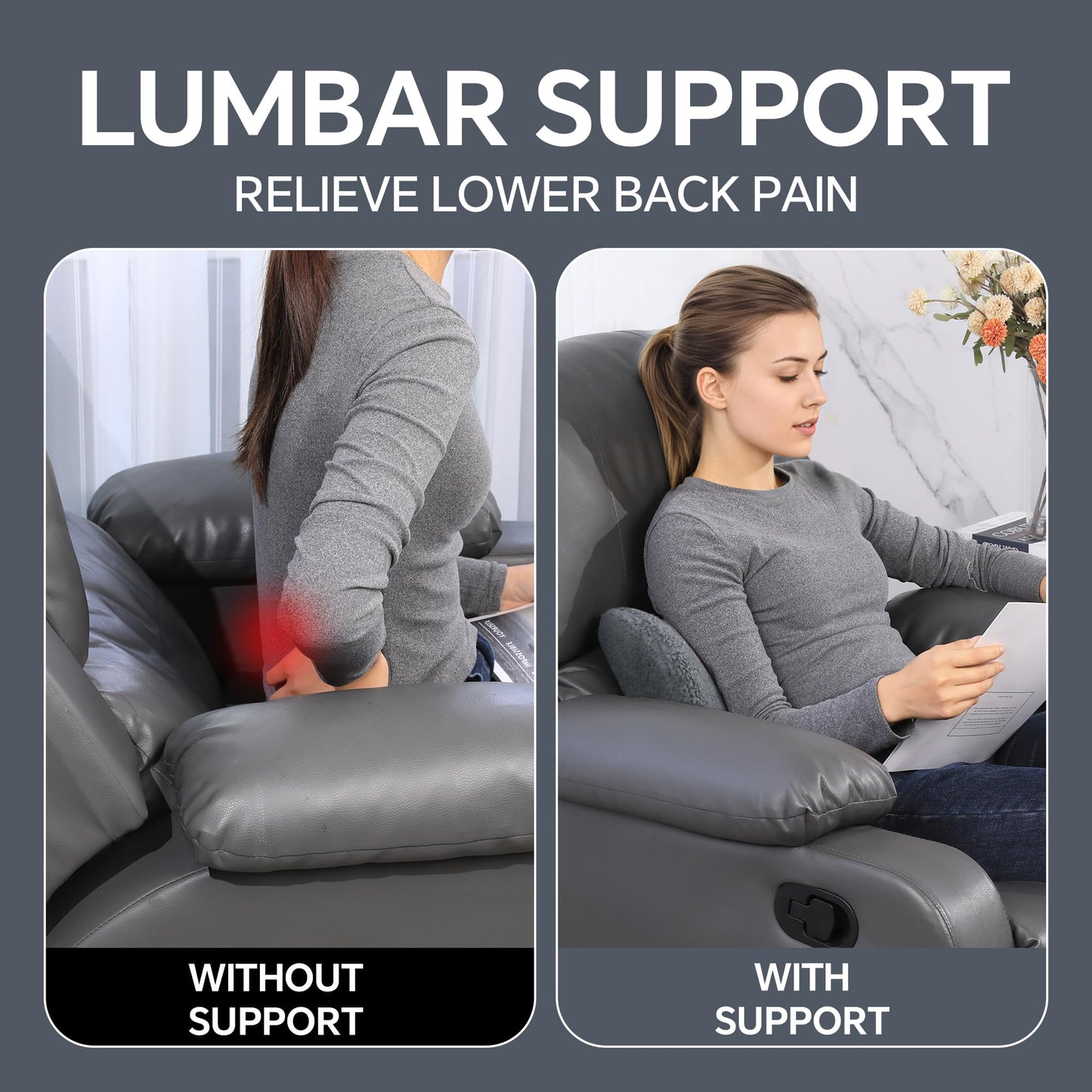 Lumbar Support Pillow – Sherpa Memory Foam Back Cushion with Washable Cover for Couch, Office Chair & Car