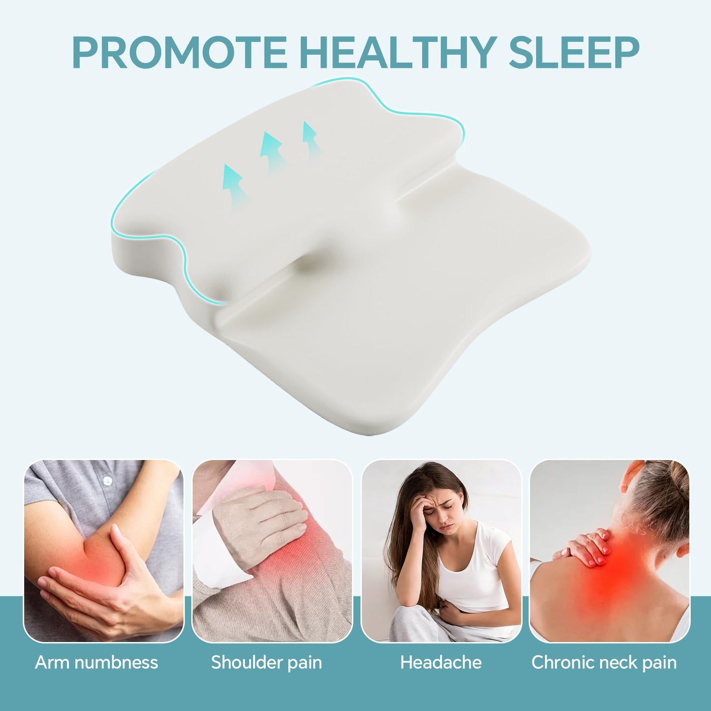 Neck Pillow for Neck Pain Relief - Cervical Memory Foam Pillow with Cooling Cover, Ergonomic Support for Back Sleepers