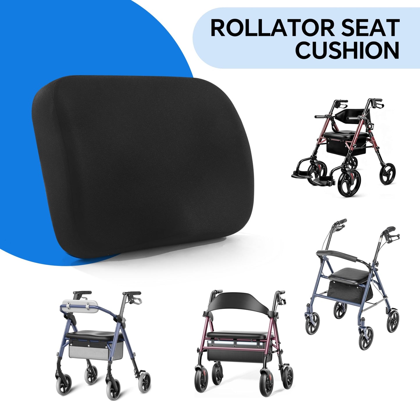 Walker Seat Cushion - 3.7" Gel Memory Foam Rollator Cushion with Non-Slip Secure Fit, Easy Clean Cover