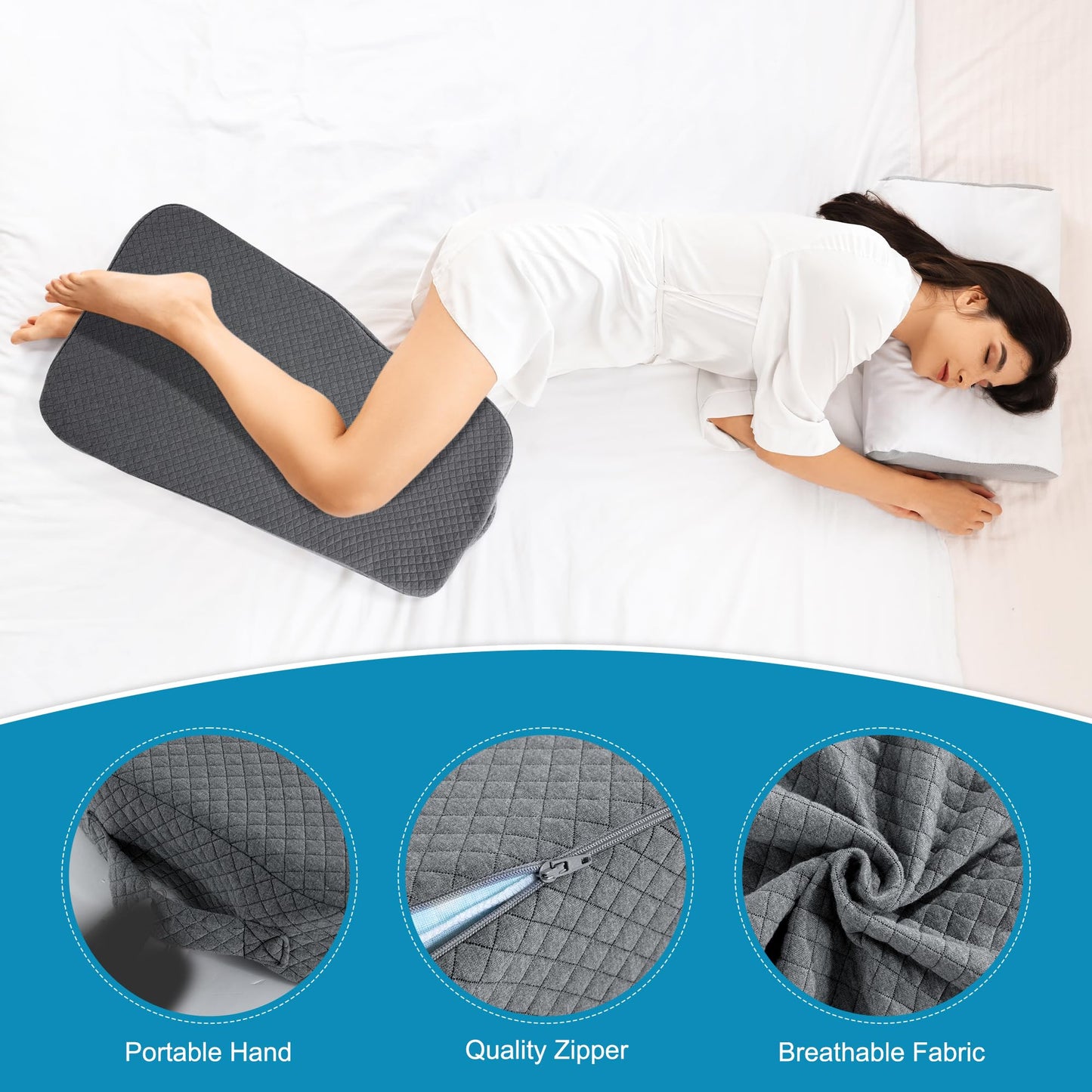 Hombys Health Knee Pillow for Side Sleepers – Memory Foam Leg Pillow for Body Alignment, Lower Back Pain Relief & Pregnancy Support