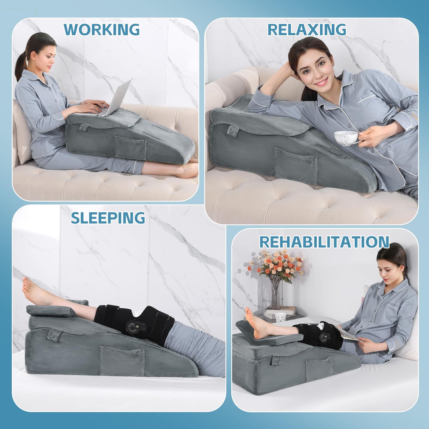Hombys Health Adjustable Leg Elevation Pillow – Height Adjustable Wedge Support for Knee Replacement Recovery, After Surgery Relief & Easy Washable Cover