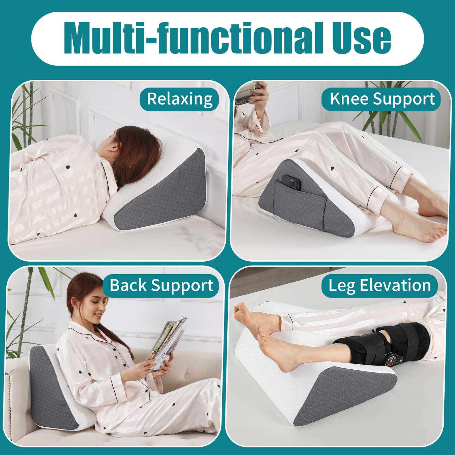Hombys Health Leg Elevation Pillow – 8.7'' Foam Leg Support Pillow for After Surgery, Knee Replacement Recovery & Hip Pain Relief