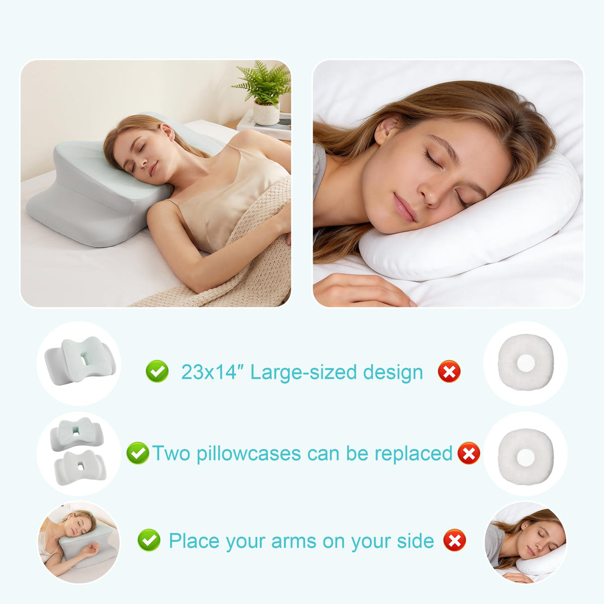 Hombys Health Ergonomic Ear Piercing Pillow for Side Sleeping – Memory Foam Ear Piercing Pillow, Large Ear Hole for Ear Pain & CNH Relief, Washable Cover