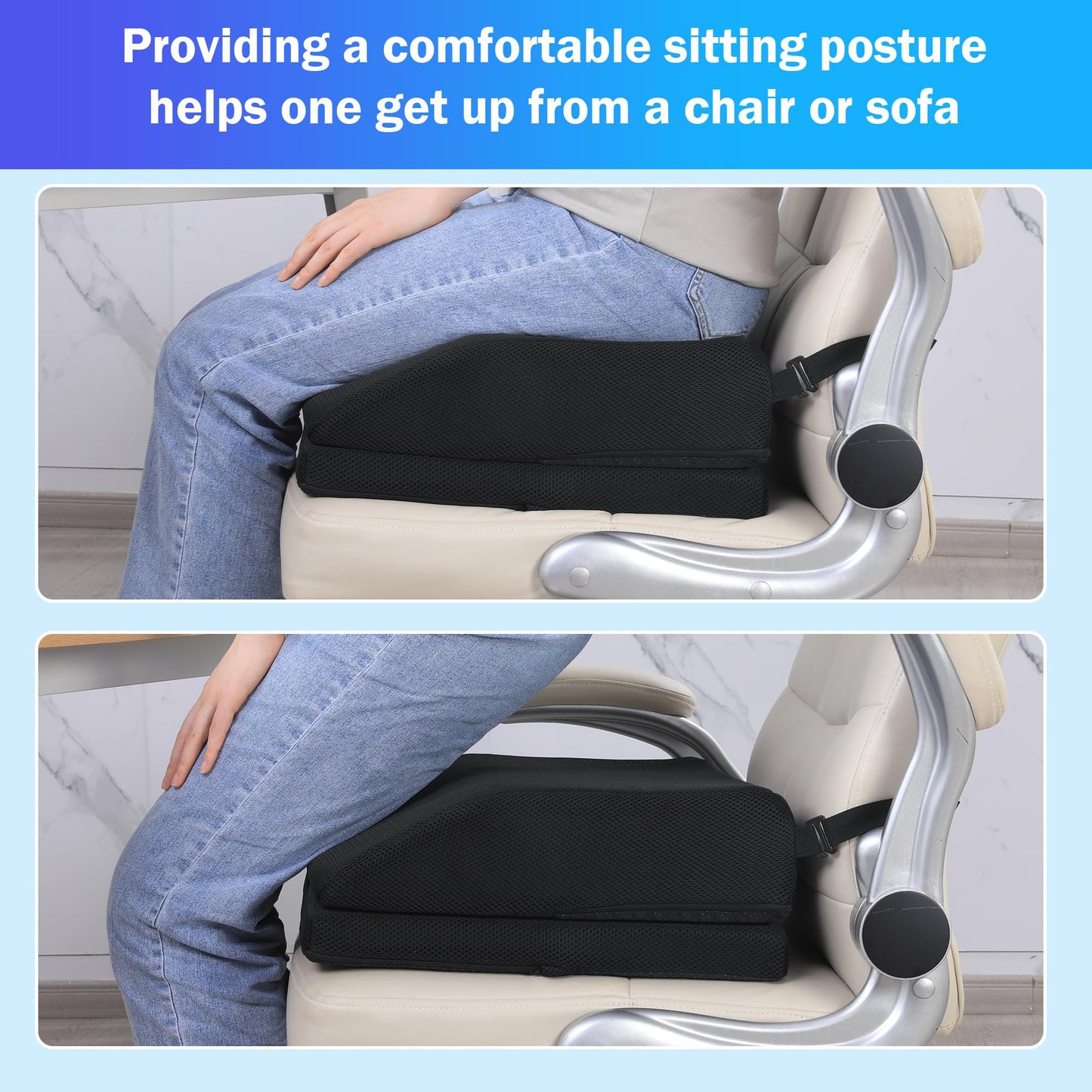Hombys Health Hip Replacement Recovery Cushion – Adjustable Memory Foam Post Surgery Support with Strap & Anti-Slip Bottom for Comfortable Long Sitting