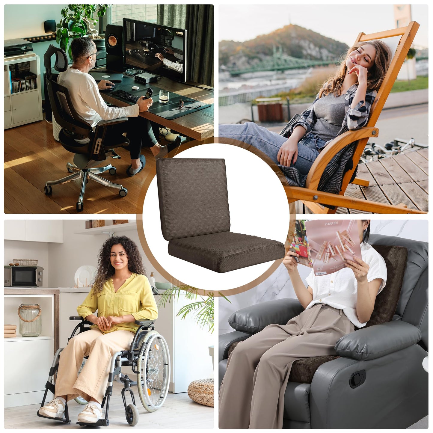 Hombys Health Recliner Cushion for Long Sitting – Extra Large Non‑Slip Seat Cushion with Back Support
