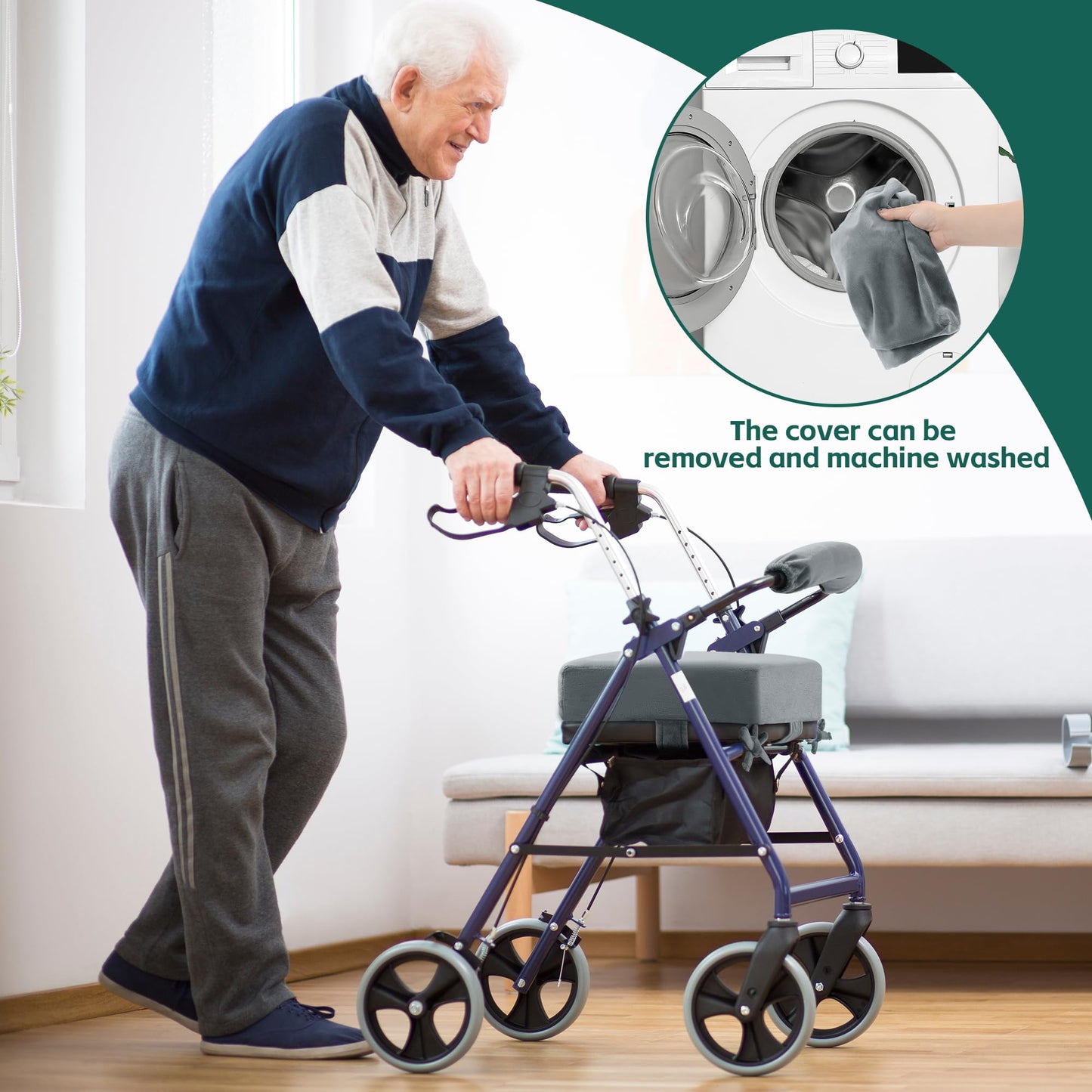 Hombys Health Non-Slip Rollator Walker Seat Cushion & Backrest Set