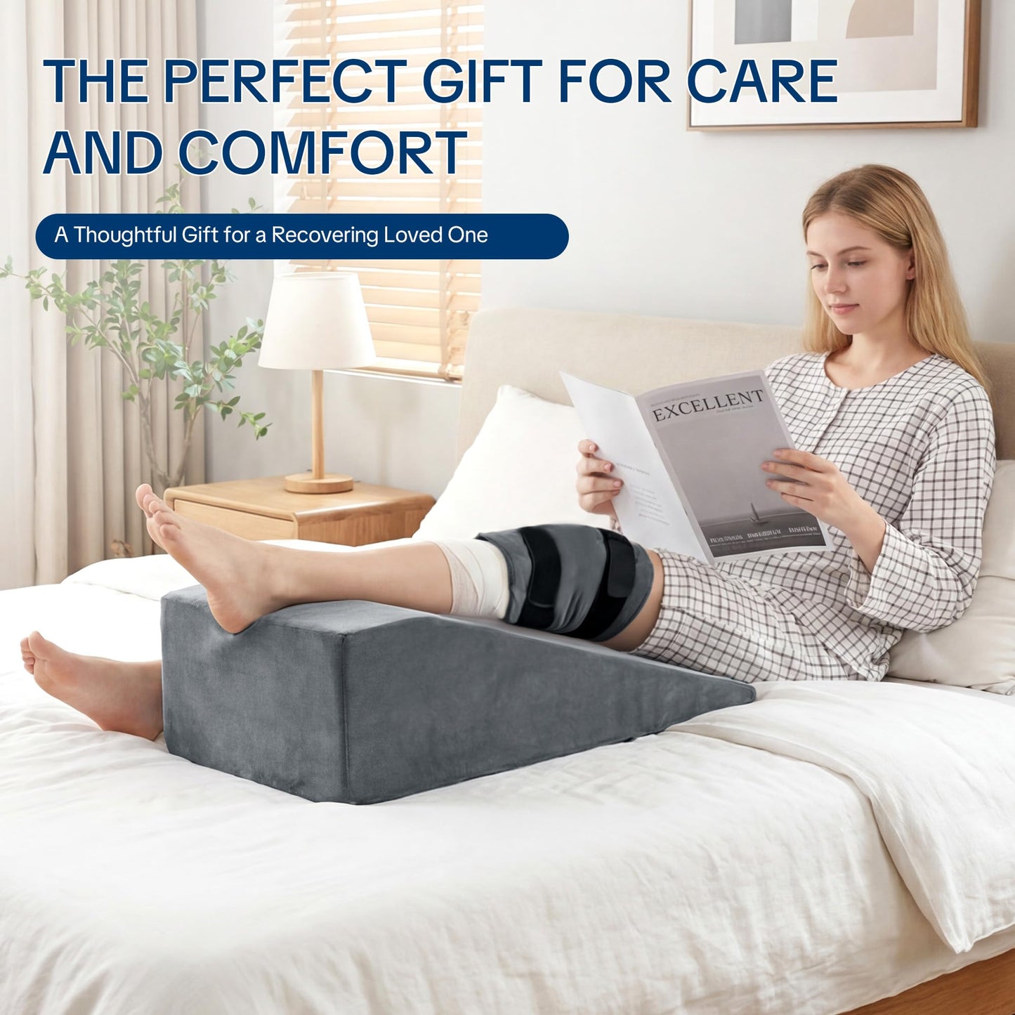 Hombys Health Leg Elevation Pillow – Post-Surgery Knee Replacement Support with 2 Cold Therapy Packs for Pain Relief, Swelling Reduction & Ankle Recovery