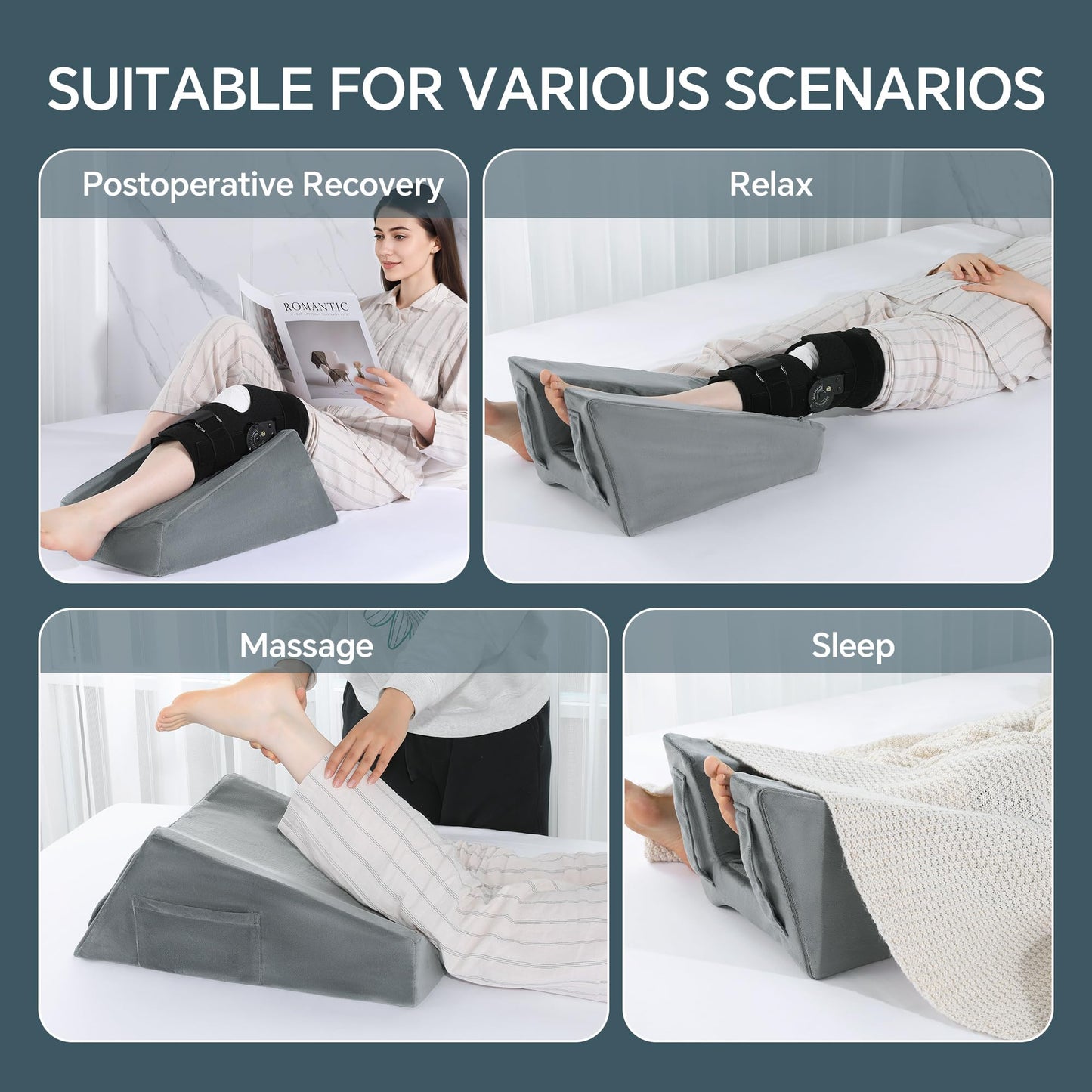 Hombys Health Leg Elevation Pillow – Knee Replacement Recovery Aid with Pockets & Handles, Post Surgery Support for Hip, Ankle & Foot Recovery