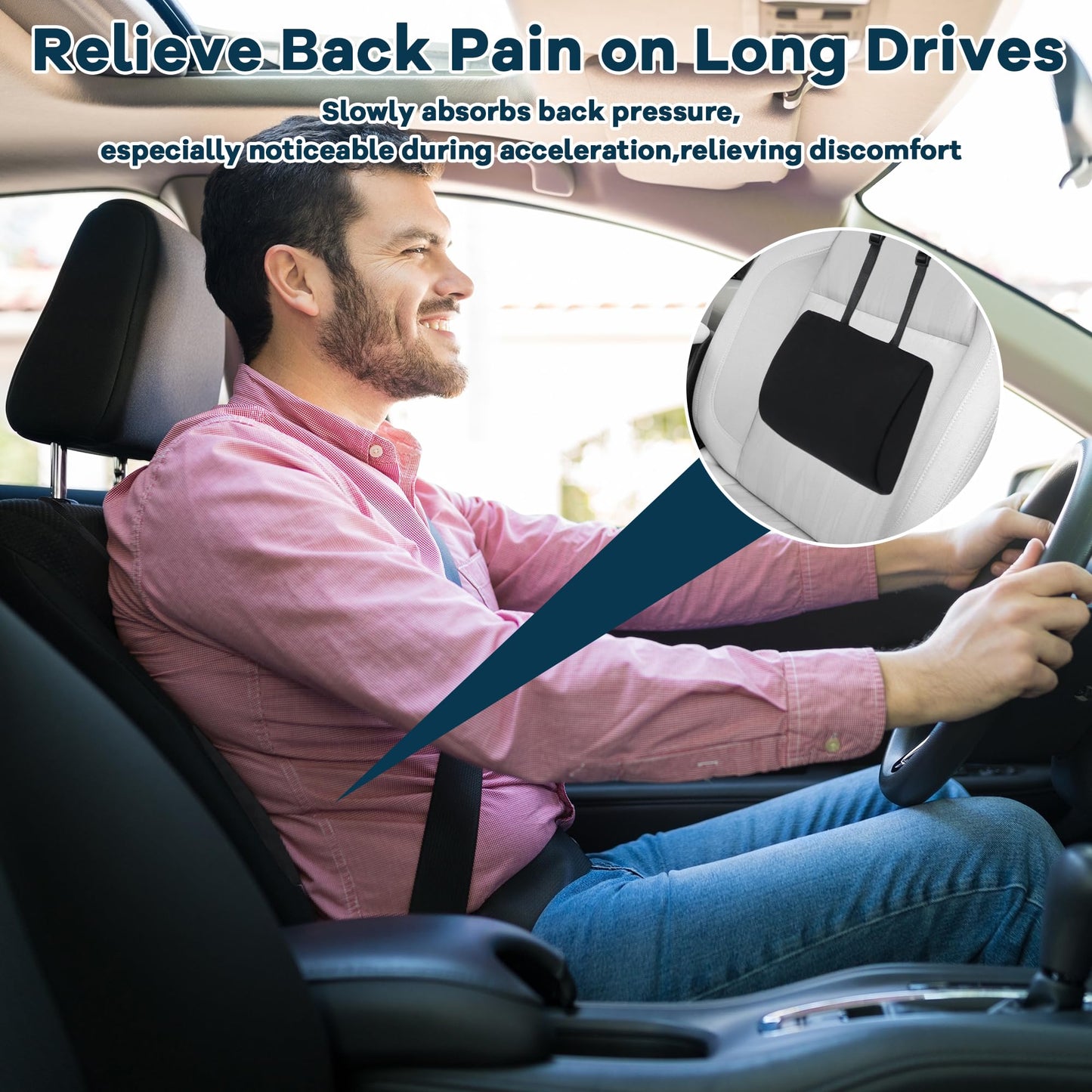 Lumbar Support Pillow for Car Seat – Ergonomic Back Cushion with Adjustable Straps