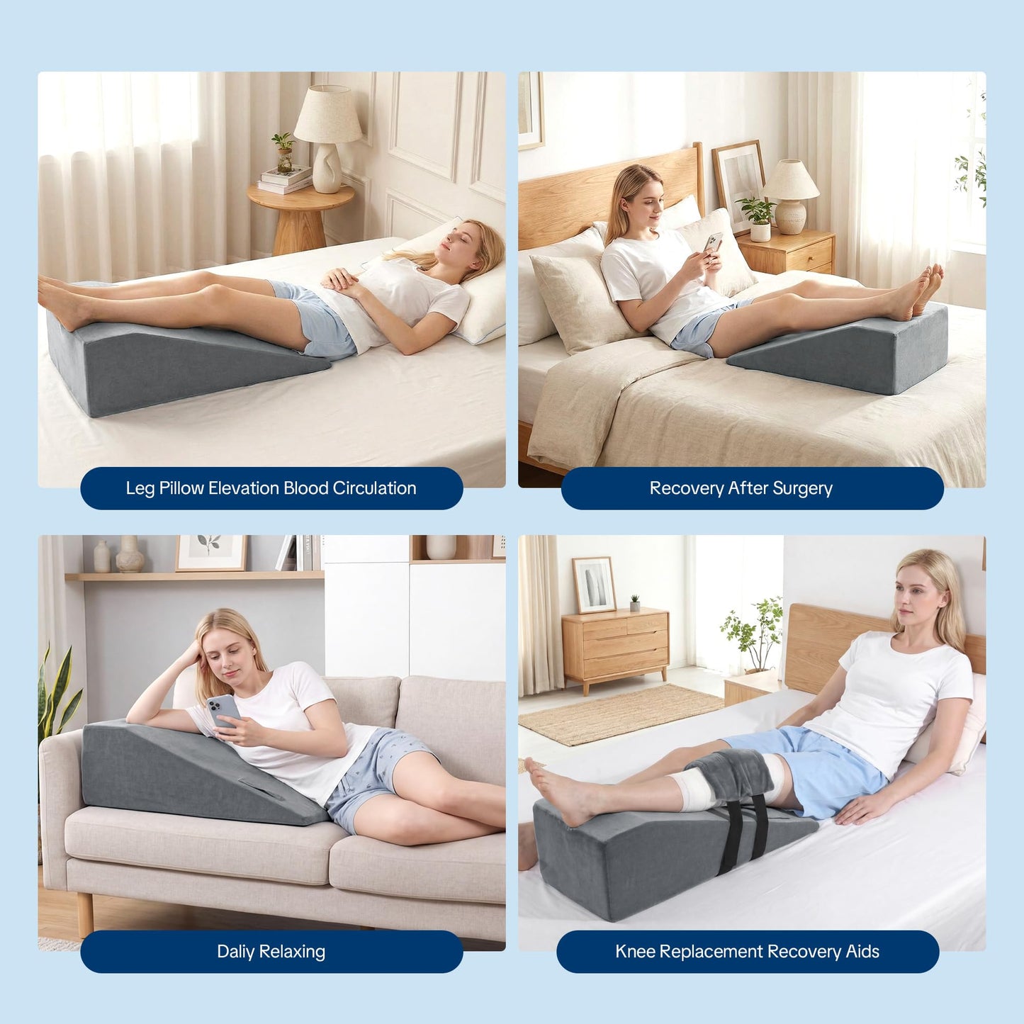 Hombys Health Leg Elevation Pillow – Post-Surgery Knee Replacement Support with 2 Cold Therapy Packs for Pain Relief, Swelling Reduction & Ankle Recovery