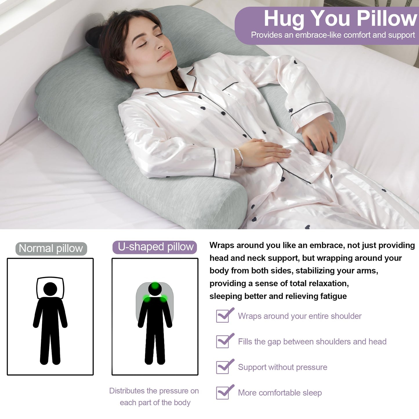 Hombys Health Cooling U-Shaped Body Pillow for Neck & Shoulder Support